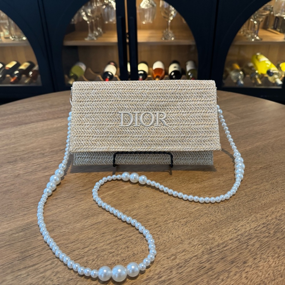 Dior Raffia Clutch with Pearl Strap